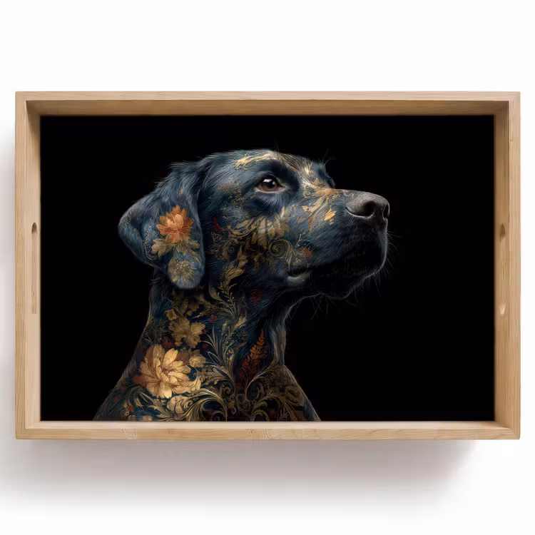 Dienblad - Hond - Zwart - Bloemen — 1