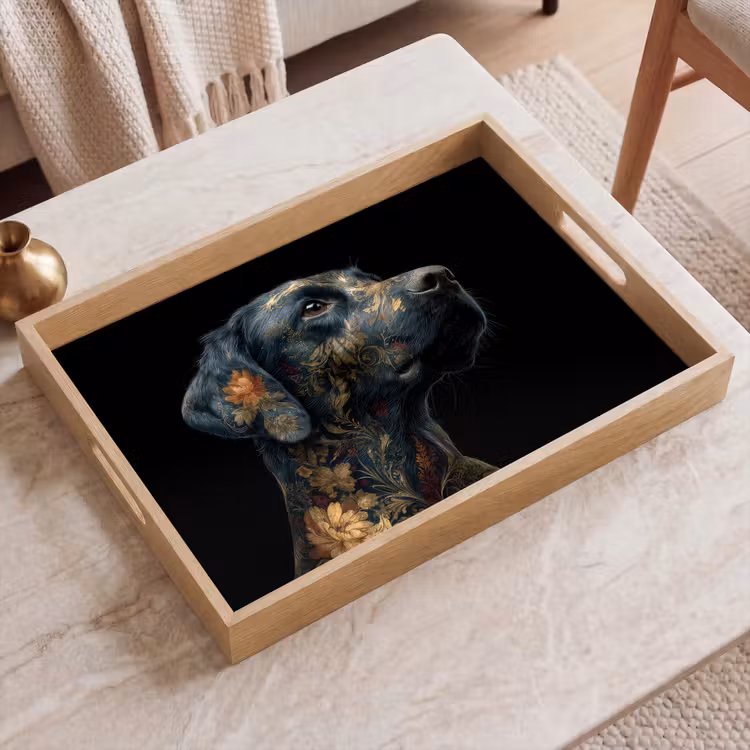 Dienblad - Hond - Zwart - Bloemen — 2