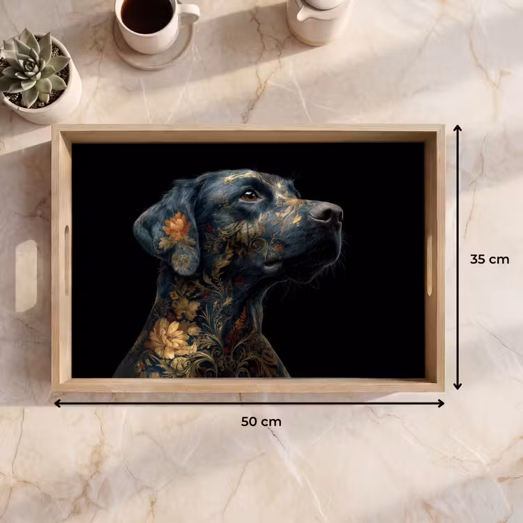 Dienblad - Hond - Zwart - Bloemen — 9