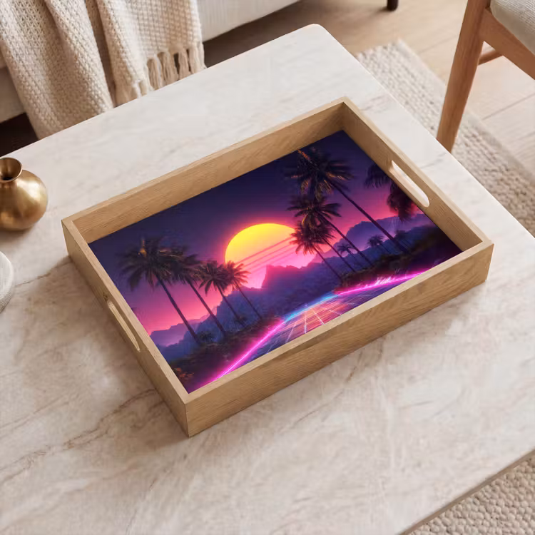 Dienblad - Horizon - Palmbomen - Bergen - Geel — 2