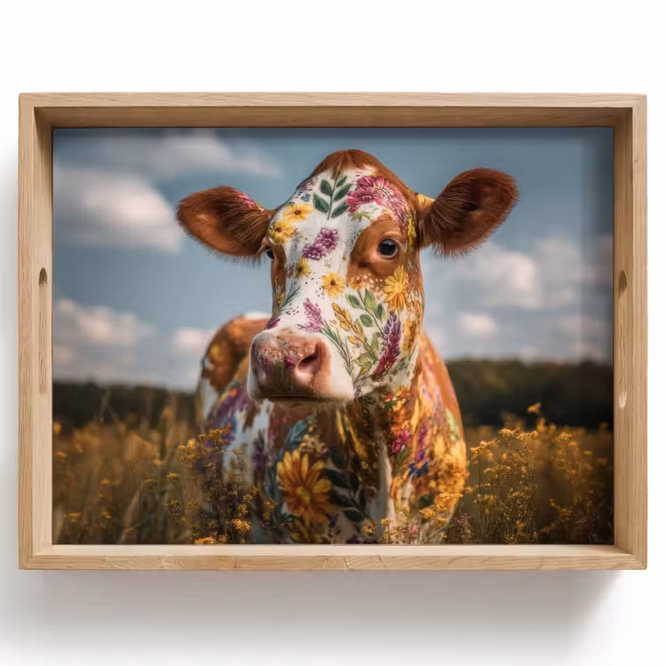 Dienblad - Koe - Bloemen - Weiland — 1