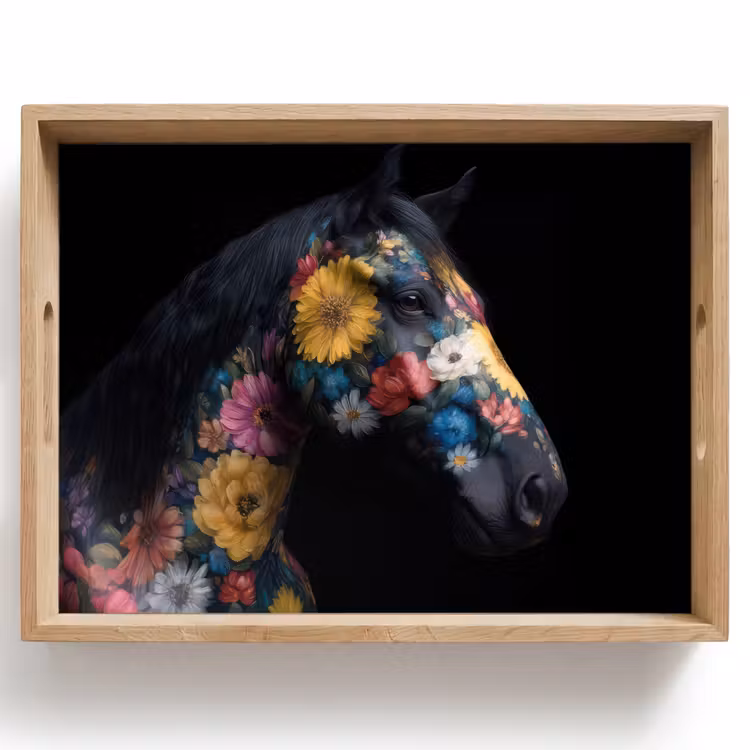 Dienblad - Paard - Bloemen - Zwart — 1