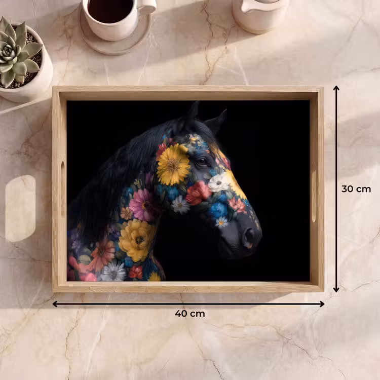 Dienblad - Paard - Bloemen - Zwart — 9