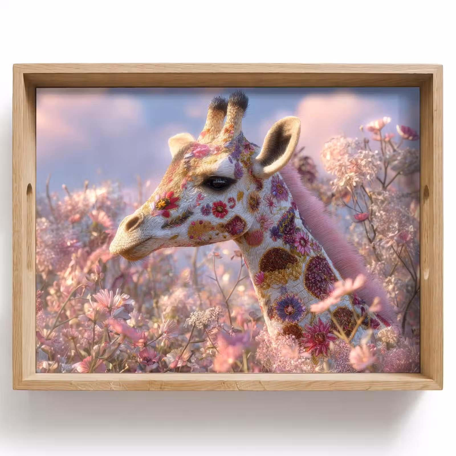 Dienblad - Giraffe - Bloemen - Roze — 1