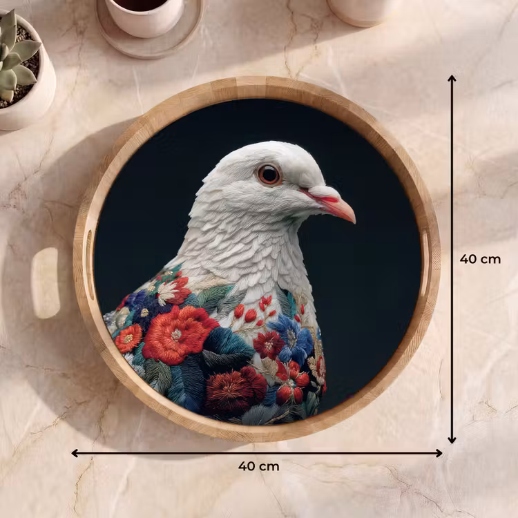 Dienblad - Duif - Bloemen - Wit - Zwart — 9