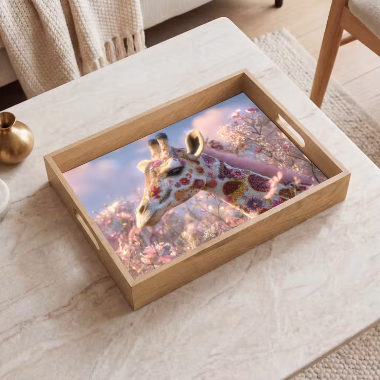 Dienblad - Giraffe - Bloemen - Roze — 2