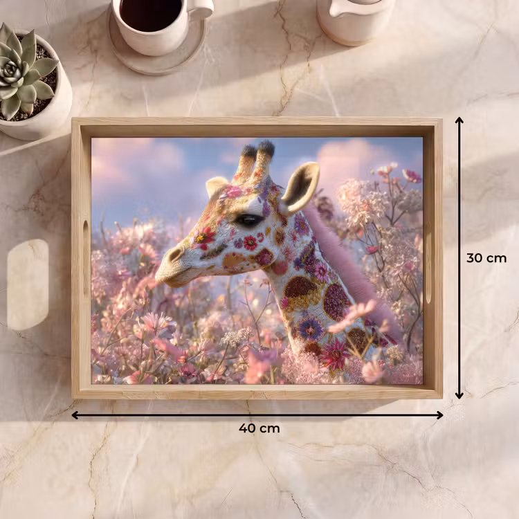 Dienblad - Giraffe - Bloemen - Roze — 9