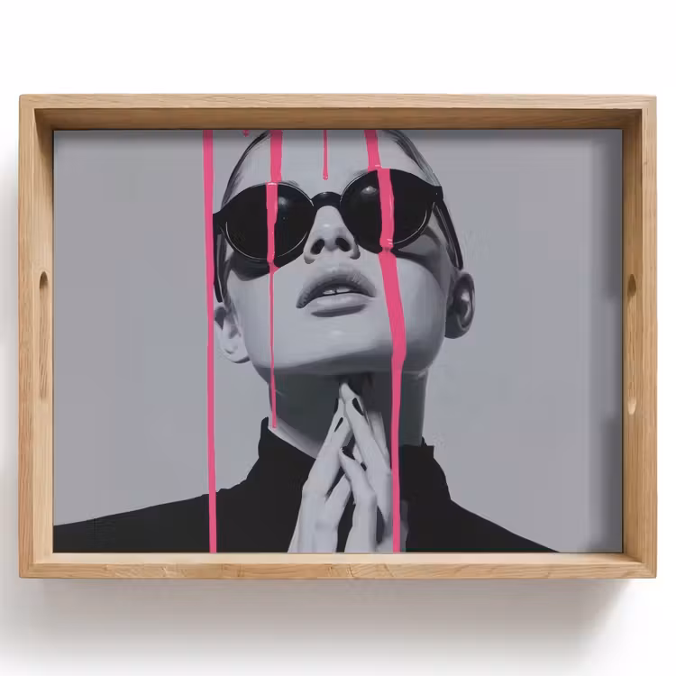 Dienblad - Portret - Vrouw - Zonnebril - Verfdruppels — 1
