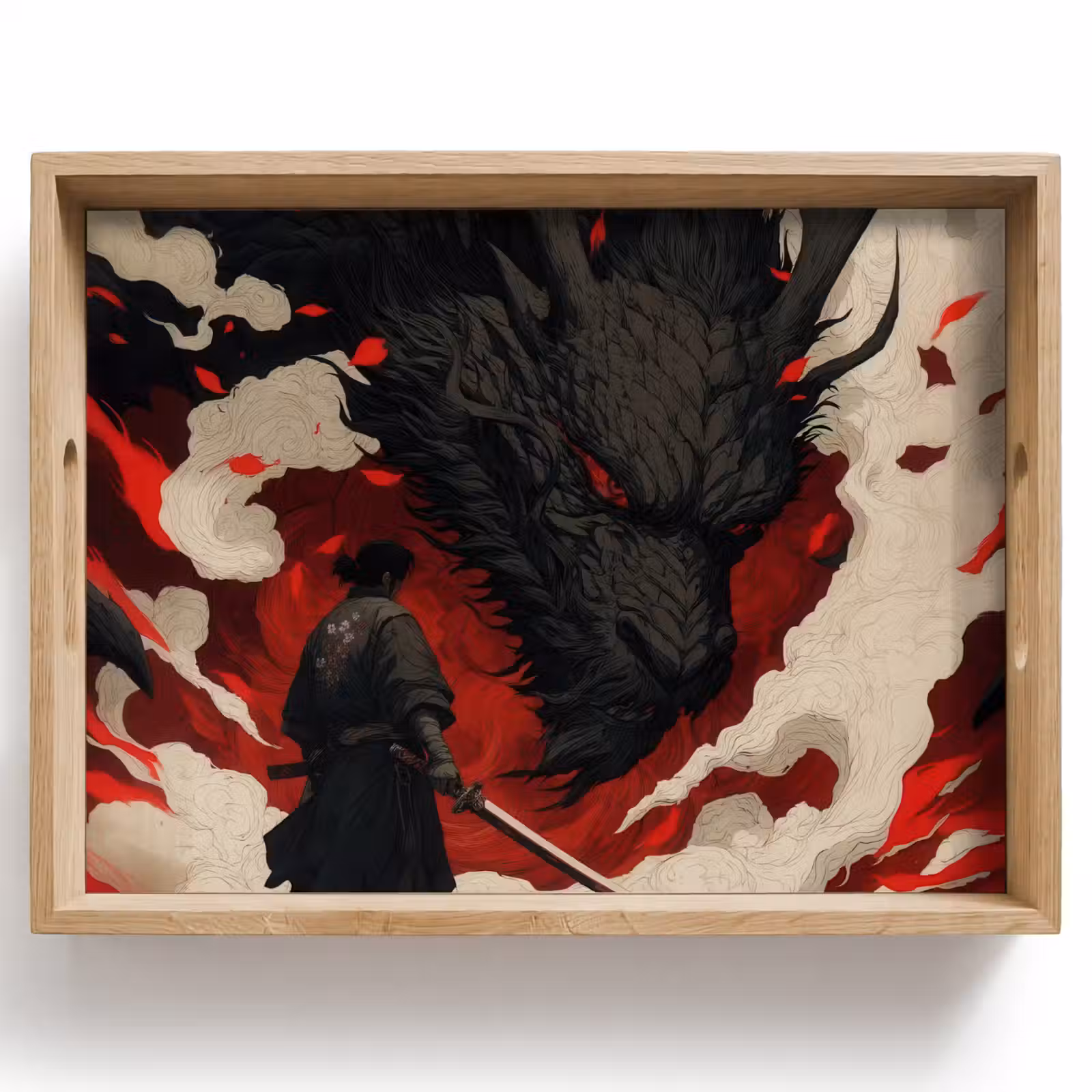 Dienblad - Krijger - Draak - Zwart - Rood - Rook — 1
