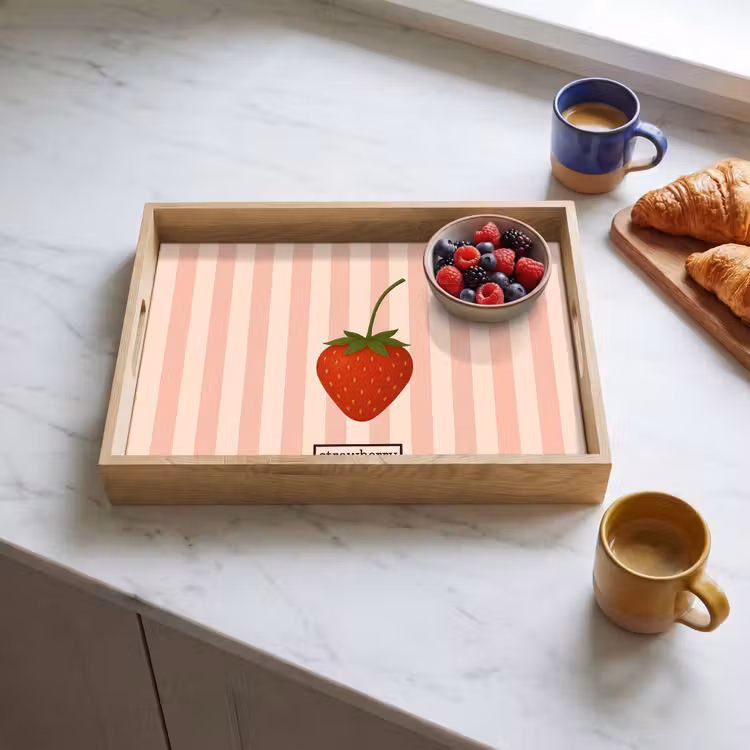 Dienblad - Aardbei - Strepen - Minimalistisch - Rood — 4