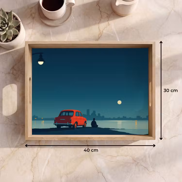 Dienblad - Auto - Volle maan - Uitkijkend over water — 9