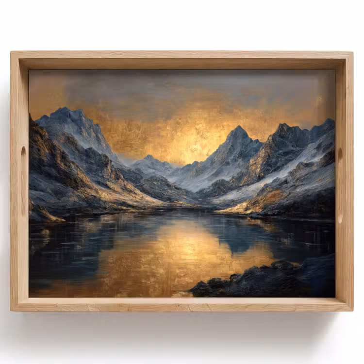 Dienblad - Berglandschap met Gouden Zonsondergang — 1