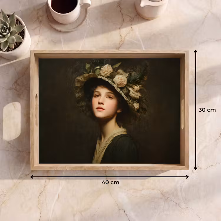 Dienblad - Bloemenhoed - Portret - Vrouw — 9