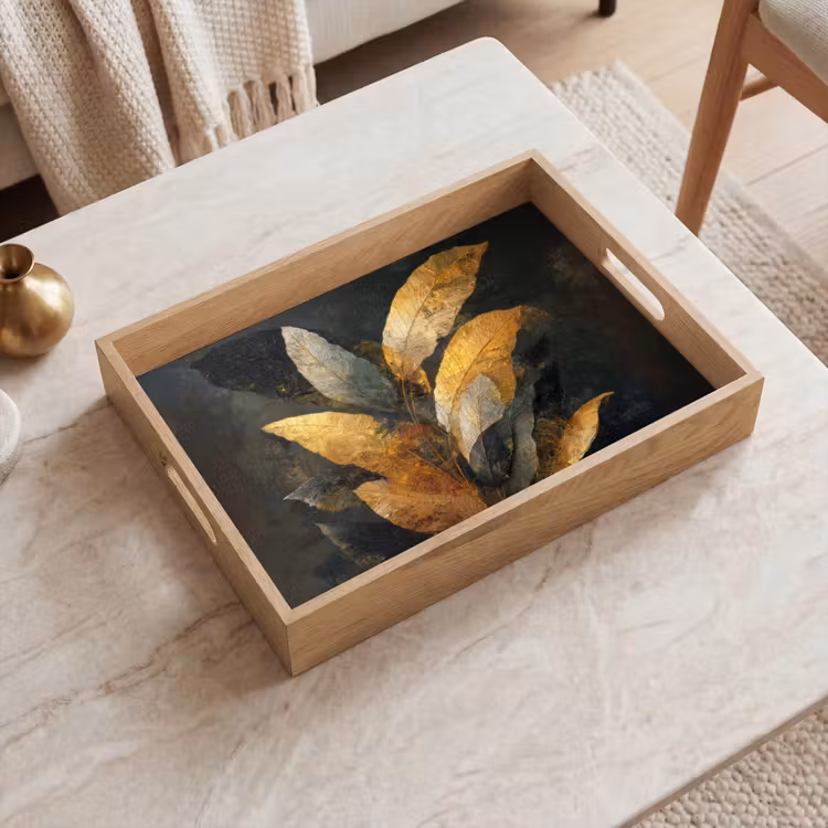 Dienblad - Gouden Bladcompositie – Botanische Luxe — 2