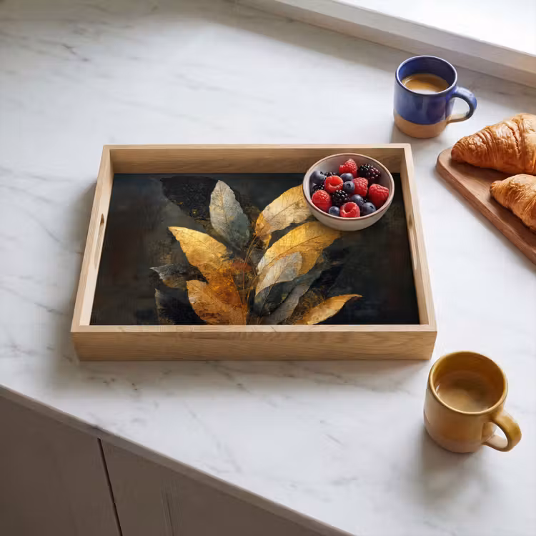 Dienblad - Gouden Bladcompositie – Botanische Luxe — 4