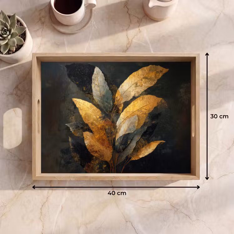 Dienblad - Gouden Bladcompositie – Botanische Luxe — 9