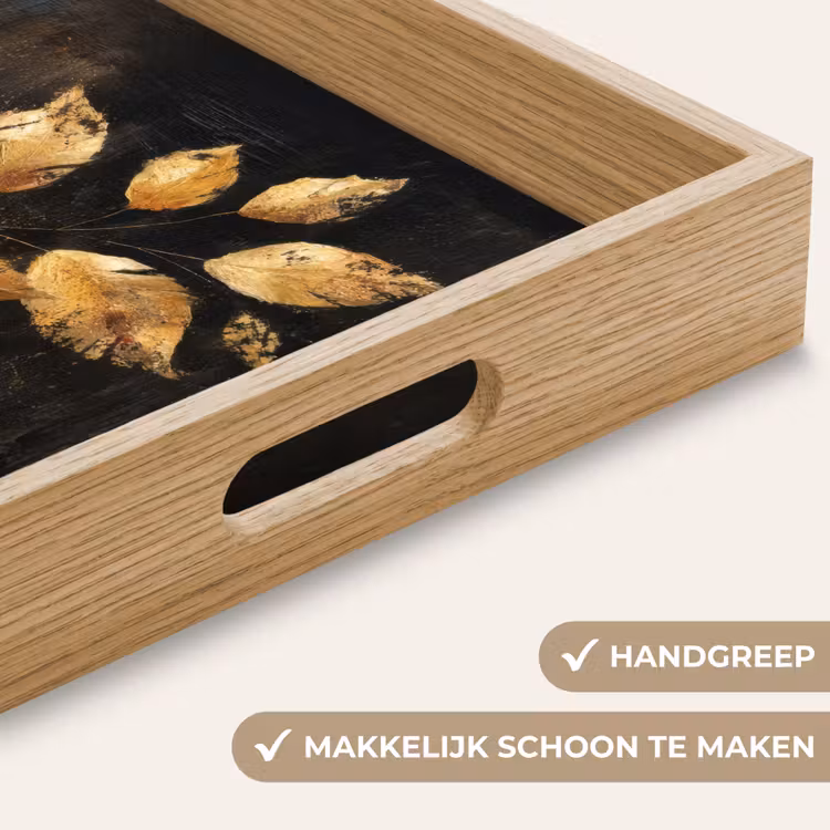 Dienblad - Gouden Bladeren op Donkere Achtergrond — 5