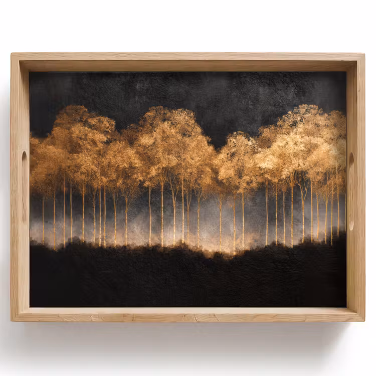 Dienblad - Gouden Bomen in Mistig Landschap — 1