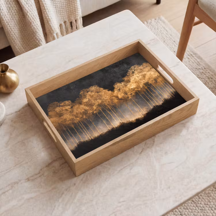 Dienblad - Gouden Bomen in Mistig Landschap — 2