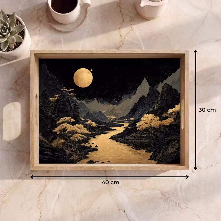 Dienblad - Gouden rivier - Bergen - Maan - Sterrenhemel — 9