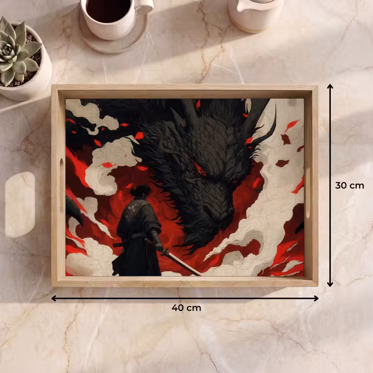 Dienblad - Krijger - Draak - Zwart - Rood - Rook — 9