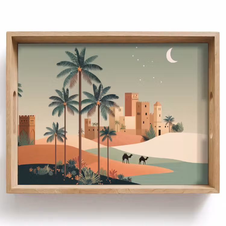 Dienblad - Nachtlandschap - Kamelen - Sterren - zandduinden — 1
