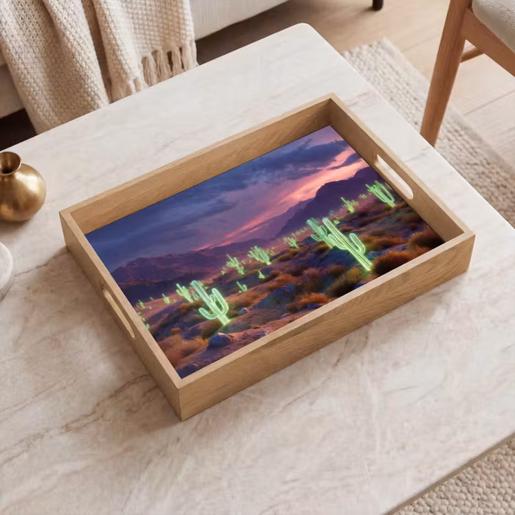 Dienblad - Neon cactussen - Woestijn - Zonsondergang — 2