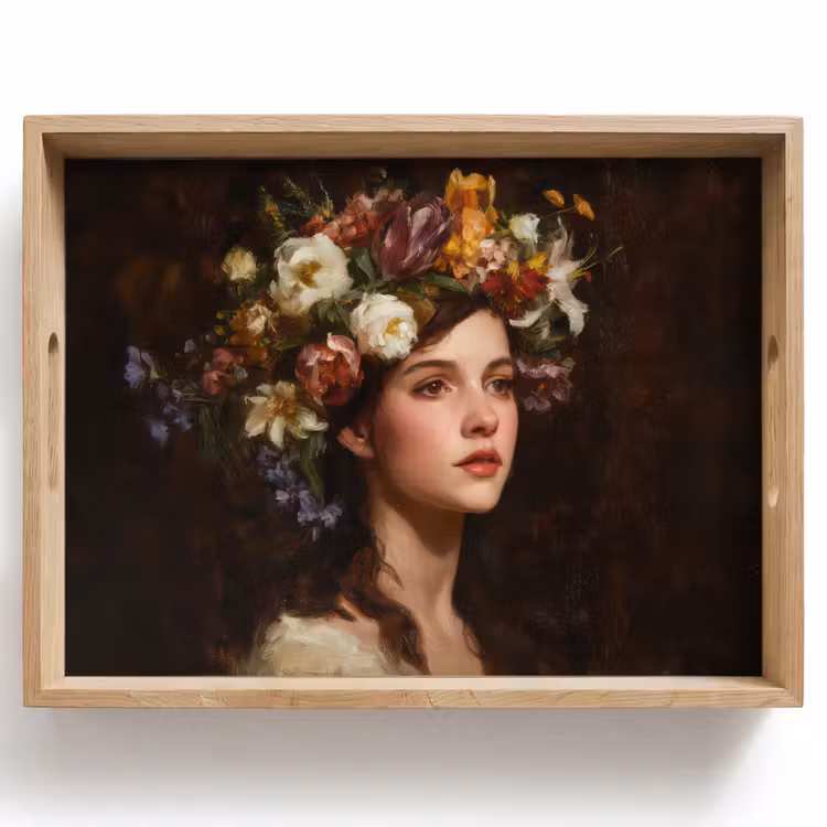 Dienblad - Portret - Vrouw - Bloemen — 1
