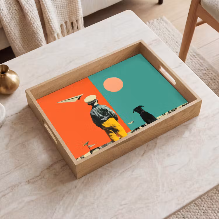 Dienblad - Retro - Jongen - Hond - Rood - Groen — 2