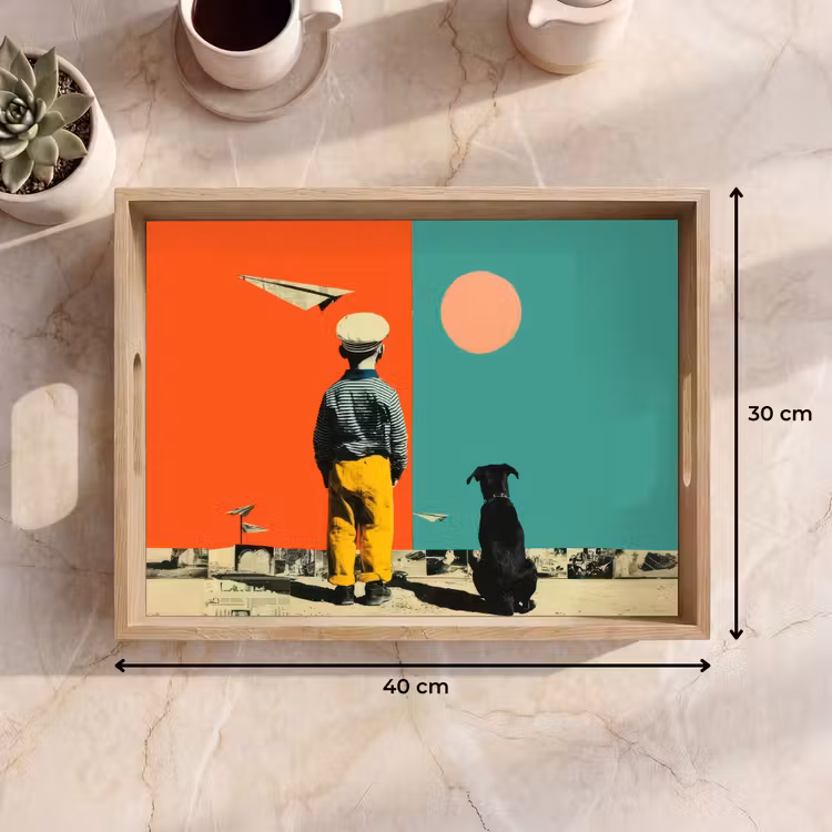 Dienblad - Retro - Jongen - Hond - Rood - Groen — 9
