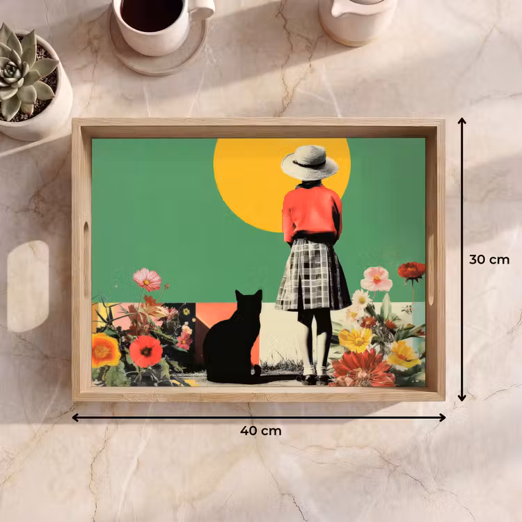Dienblad - Retro - Meisje - Kat - Zon — 9