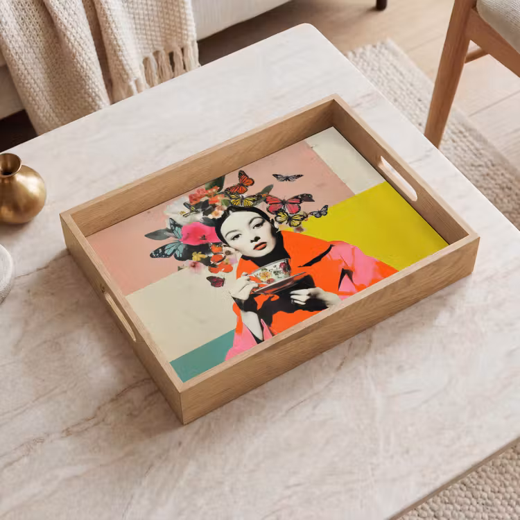Dienblad - Retro - Vrouw - Kopje - Vlinders — 2