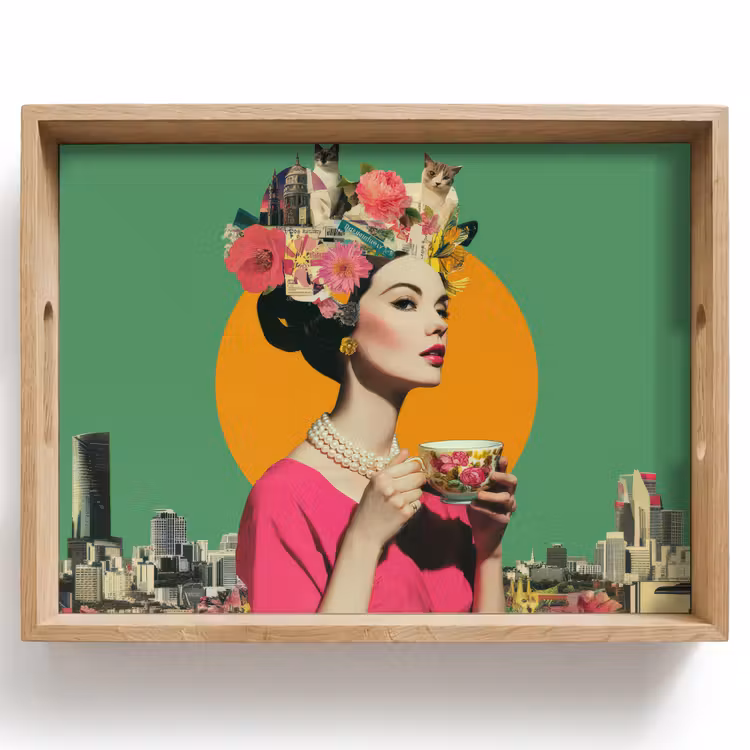 Dienblad - Retro - Vrouw - Stad - Zon — 1