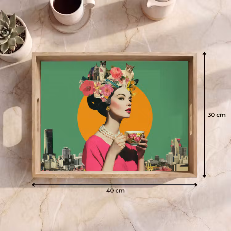 Dienblad - Retro - Vrouw - Stad - Zon — 9