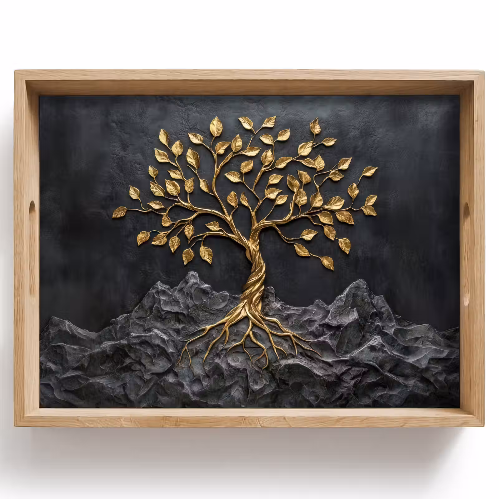 Dienblad - Bladeren - Goud - Boom - Rots — 1