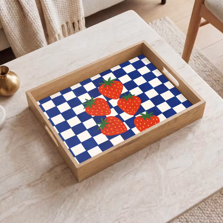 Dienblad - Geblokt - Blauw - Aardbeien — 2