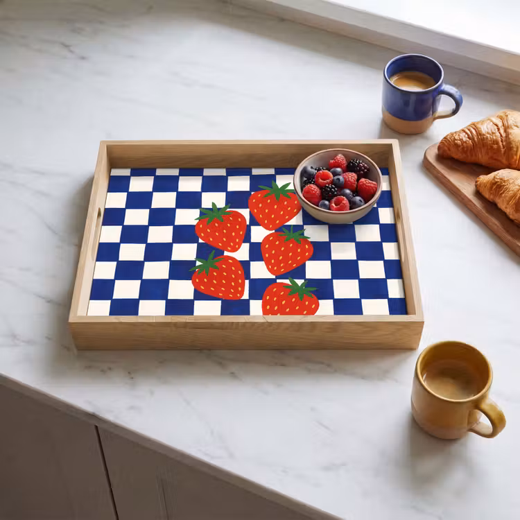 Dienblad - Geblokt - Blauw - Aardbeien — 4