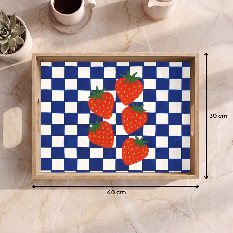 Dienblad - Geblokt - Blauw - Aardbeien — 9