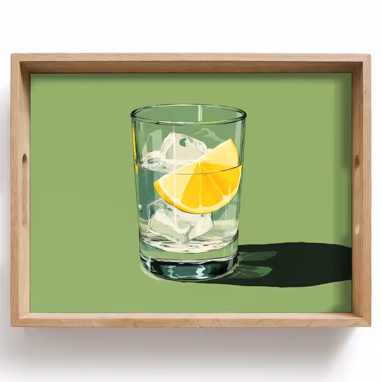 Dienblad - Glas - Citroen - Ijsblokjes - Groen — 1