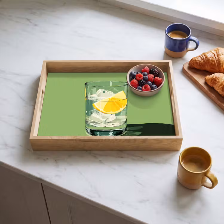 Dienblad - Glas - Citroen - Ijsblokjes - Groen — 4
