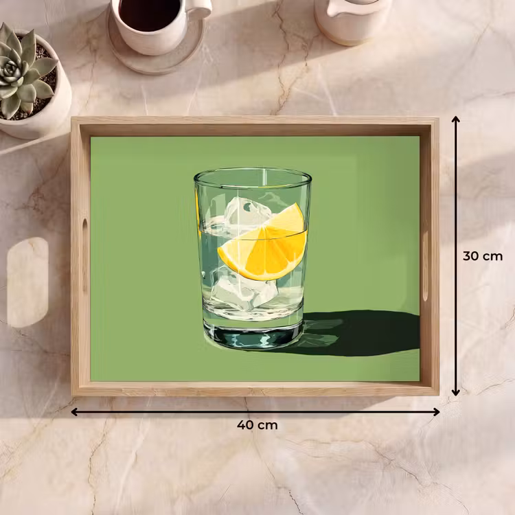 Dienblad - Glas - Citroen - Ijsblokjes - Groen — 9