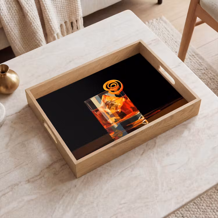Dienblad - Glas - Ijsblokjes - Drinken - Bruin — 2