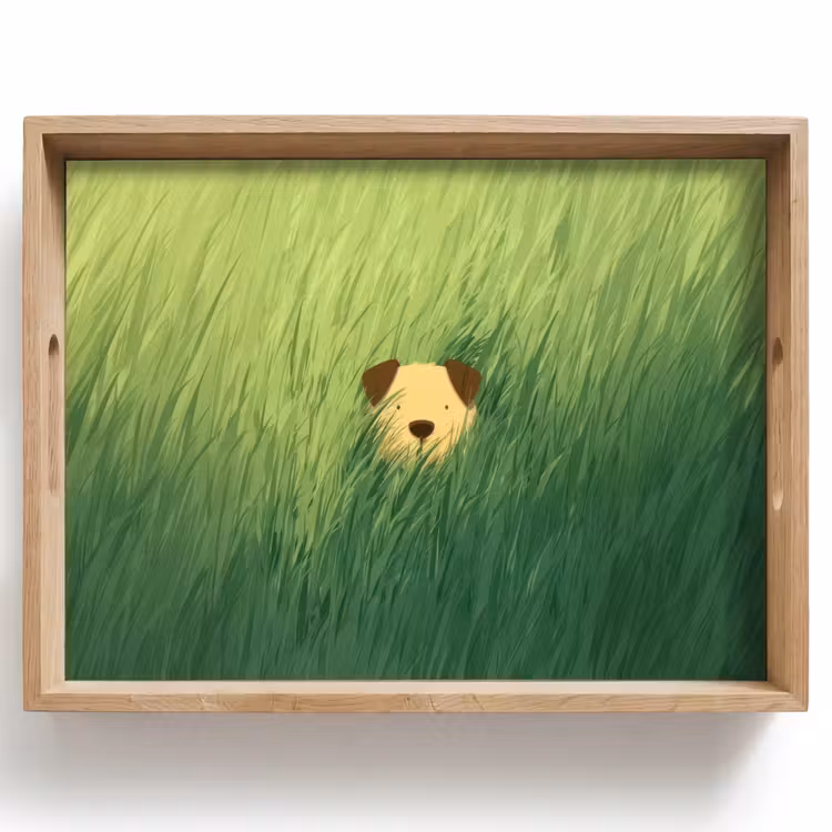 Dienblad - Hondje - Gras - Oren - Bruin — 1