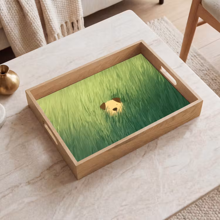 Dienblad - Hondje - Gras - Oren - Bruin — 2