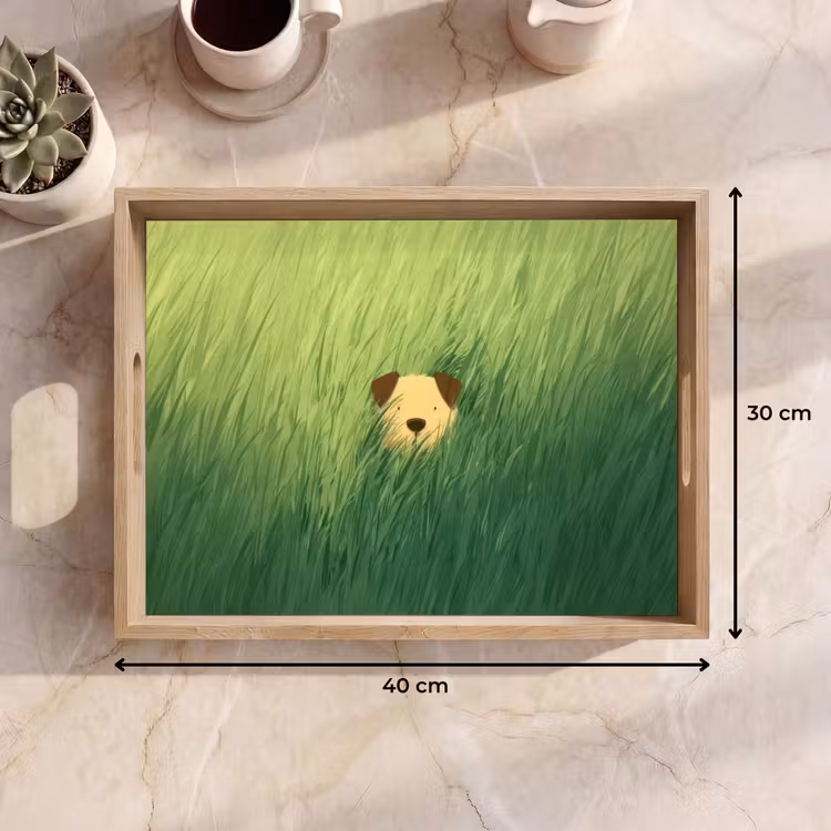 Dienblad - Hondje - Gras - Oren - Bruin — 9
