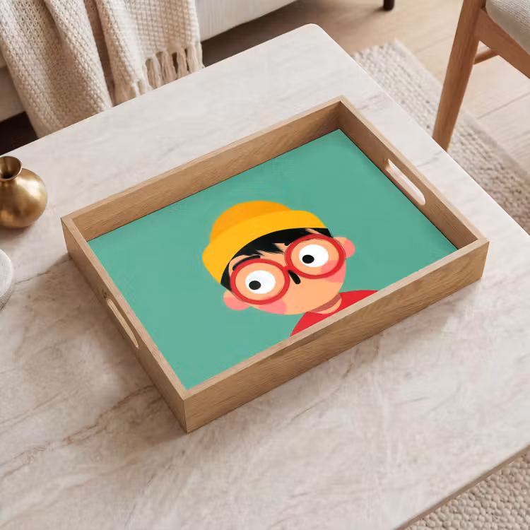 Dienblad - Jongen - Cartoon - Bril - Muts — 2