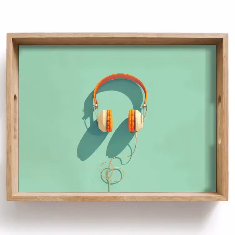 Dienblad - Koptelefoon - Oranje - Snoer - Minimalistisch — 1