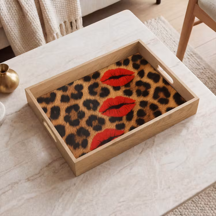 Dienblad - Lippen - Drie - Rood - Panterprint — 2