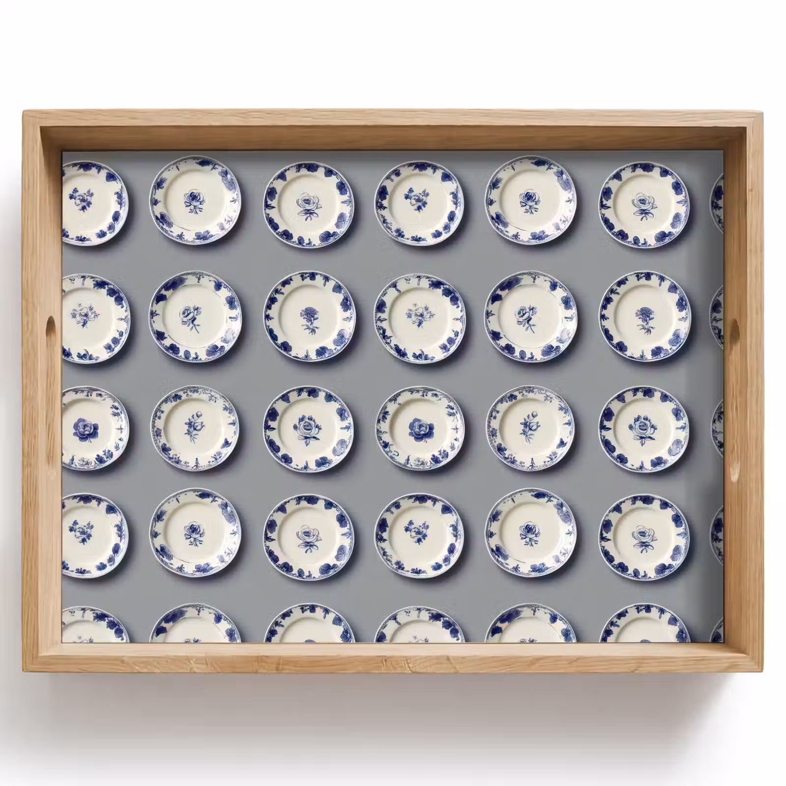 Dienblad - Borden - Bloemen - Blauw - Wit — 1
