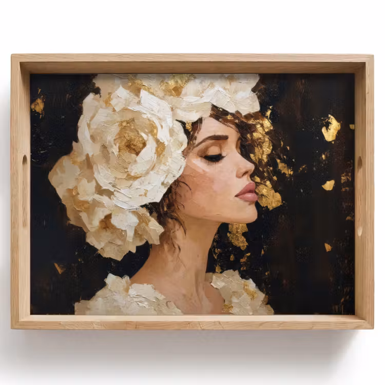 Dienblad - Abstract - Vrouw - Bloemen - Wit — 1